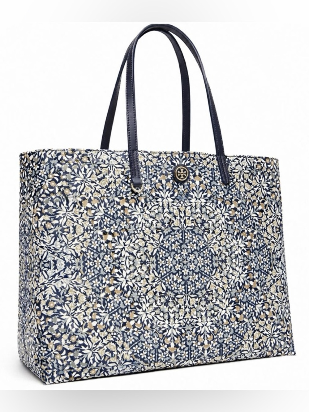 TORY BURCH Kerrington Tote Kaleidoscope Floral, Navy Cream Tan, LIKE NEW!